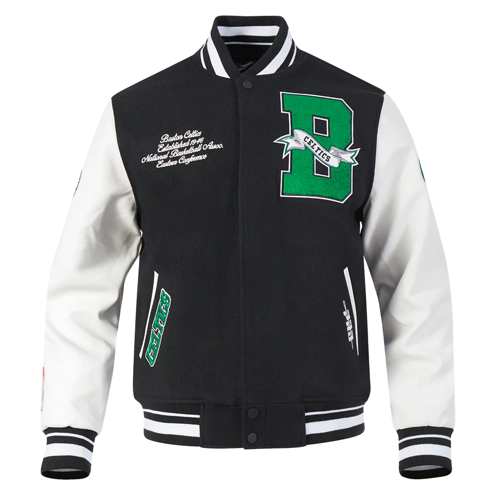 NBA BOSTON CELTICS TEAM PENNANTS MEN'S RIB WOOL VARSITY JACKET