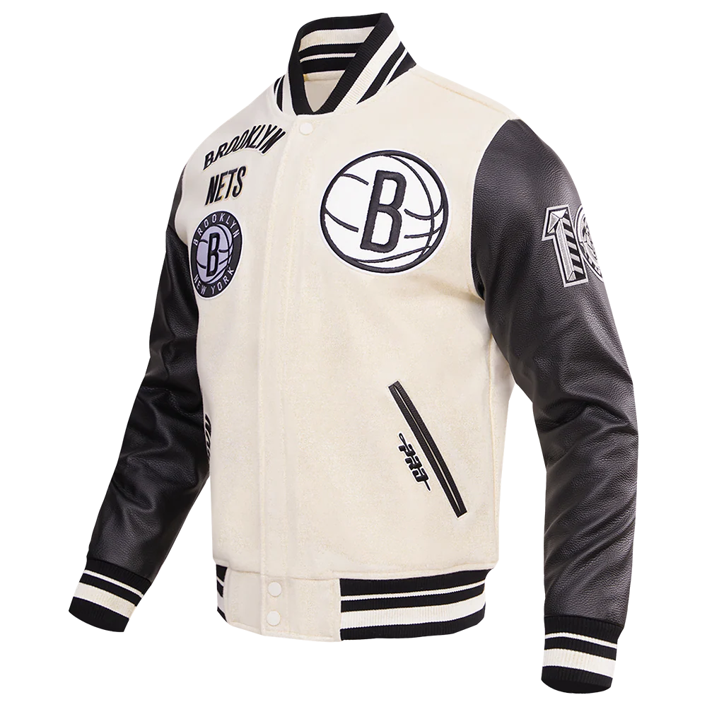 NBA BROOKLYN NETS RETRO CLASSIC MEN'S RIB WOOL VARSITY JACKET