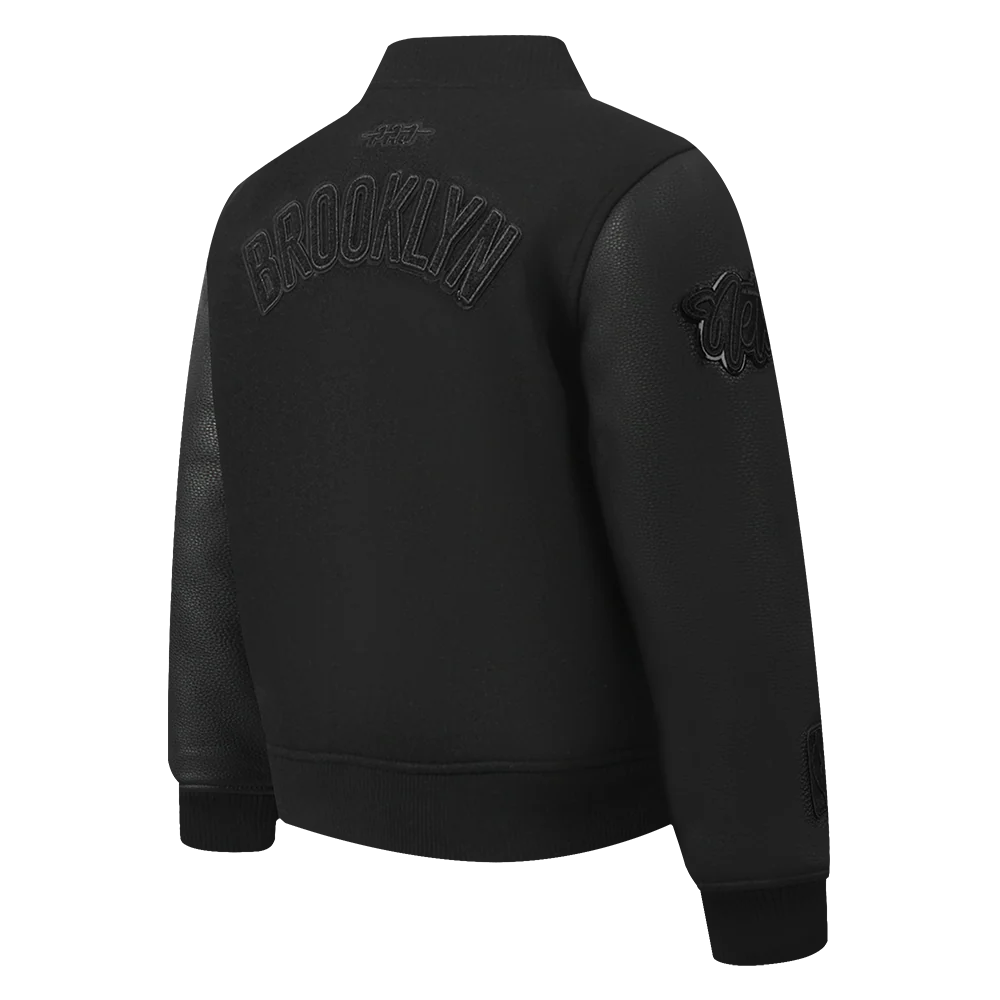 NBA BROOKLYN NETS TRIPLE BLACK TODDLER BOYS WOOL VARSITY JACKET