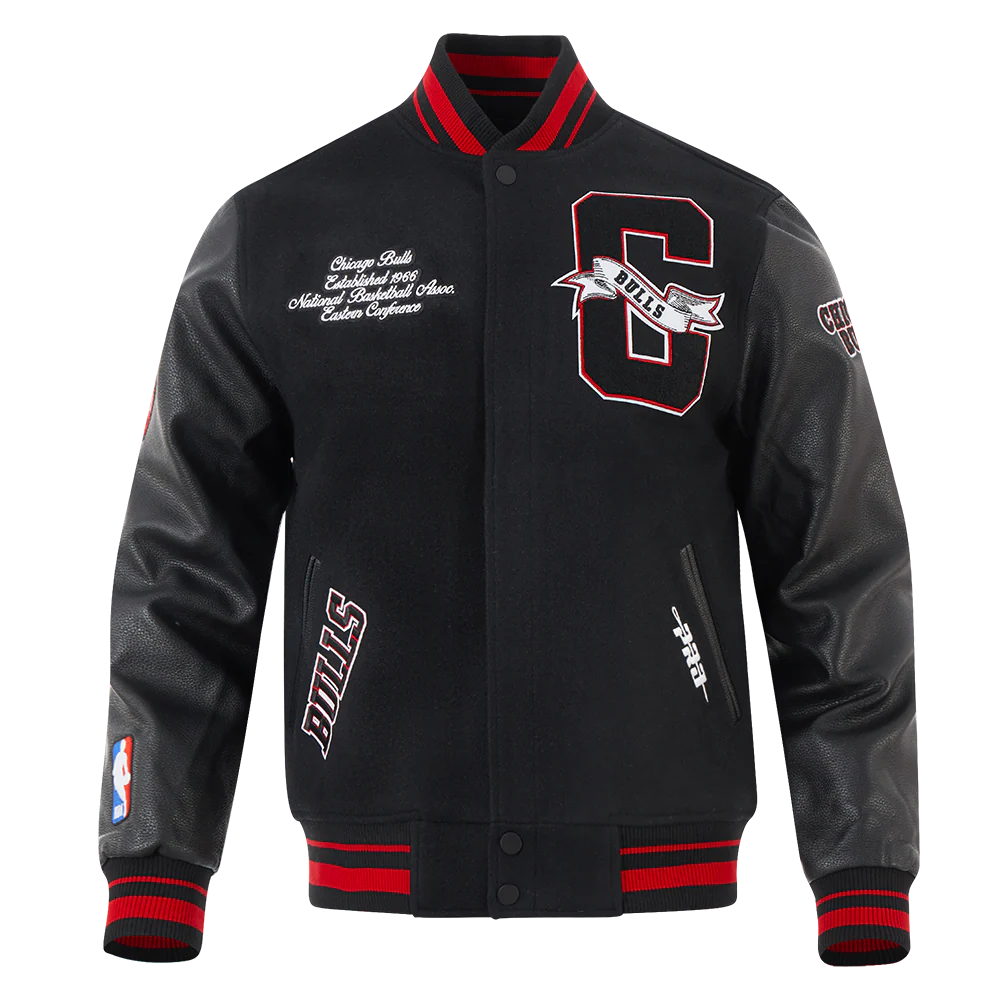 NBA CHICAGO BULLS TEAM PENNANTS MEN'S RIB WOOL VARSITY JACKET