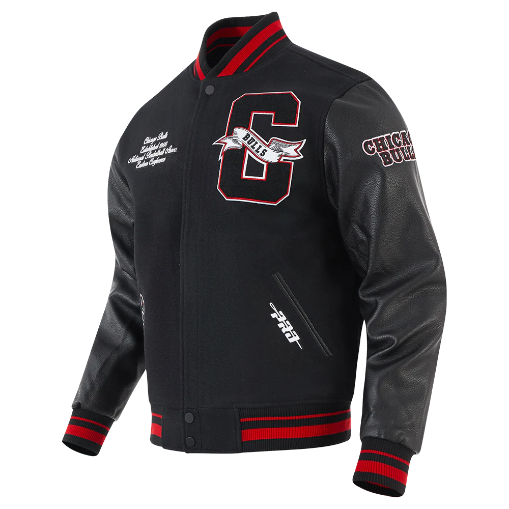 NBA CHICAGO BULLS TEAM PENNANTS MEN'S RIB WOOL VARSITY JACKET
