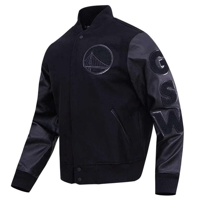 NBA GOLDEN STATE WARRIORS TRIPLE BLACK MEN'S VARSITY JACKET