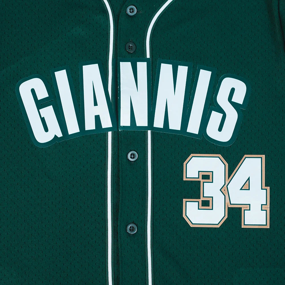 NBA MILWAUKEE BUCKS GIANNIS ANTETOKOUNMPO #34 CLASSIC MESH PNN MEN'S MESH BUTTON DOWN SHIRT