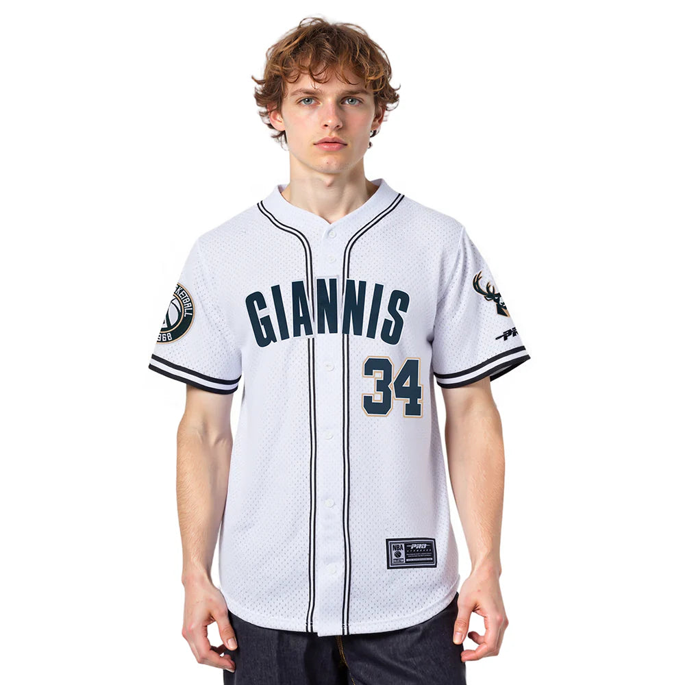 NBA MILWAUKEE BUCKS GIANNIS ANTETOKOUNMPO #34 CLASSIC MESH PNN MEN'S MESH BUTTON DOWN SHIRT