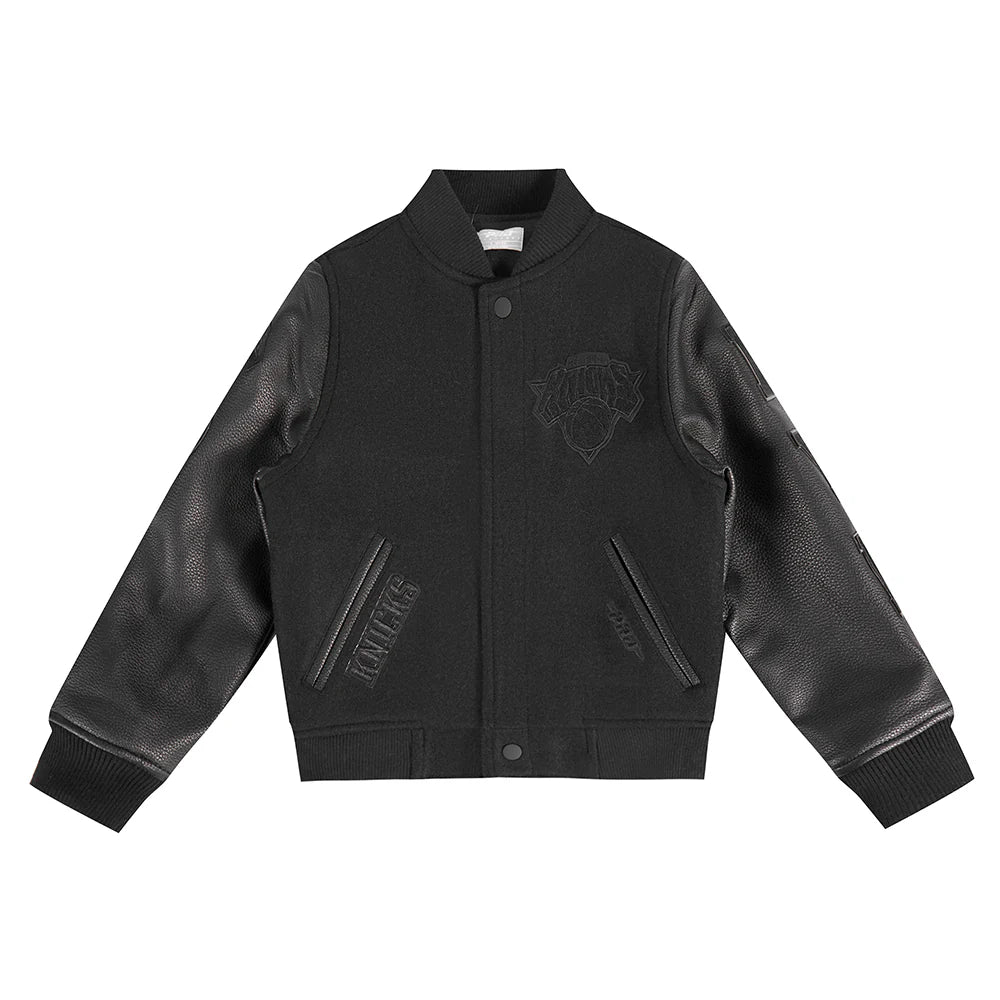 NBA NEW YORK KNICKS TRIPLE BLACK LITTLE BOYS WOOL VARSITY JACKET
