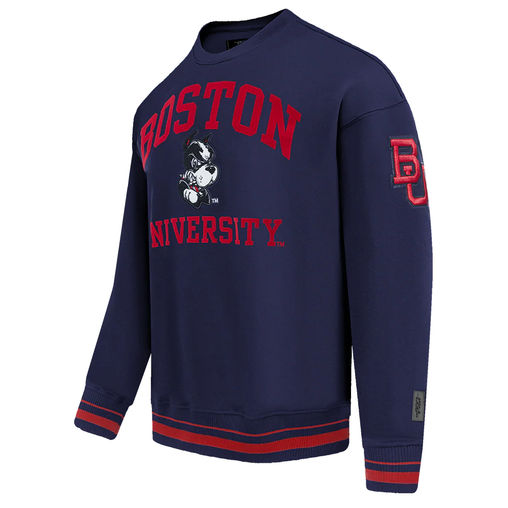 BOSTON UNIVERSITY CLASSIC STACKED LOGO FLEECE CREWNECK