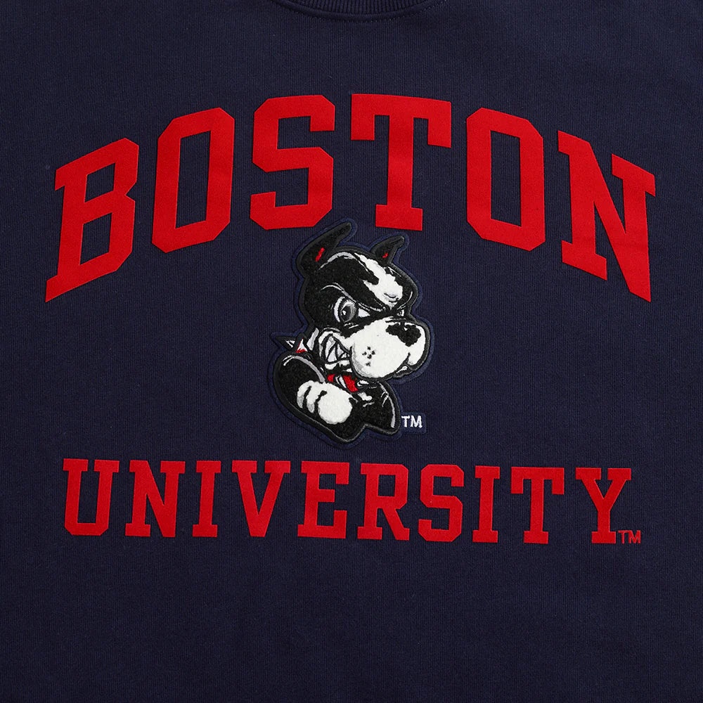 BOSTON UNIVERSITY CLASSIC STACKED LOGO FLEECE CREWNECK