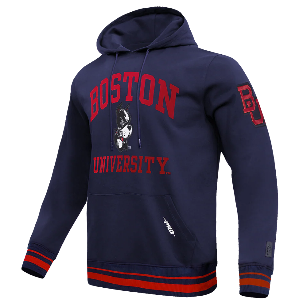 BOSTON UNIVERSITY CLASSIC STACKED LOGO FLEECE PULLOVER HOODIE