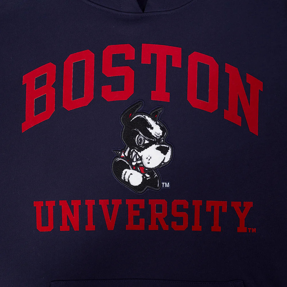 BOSTON UNIVERSITY CLASSIC STACKED LOGO FLEECE PULLOVER HOODIE