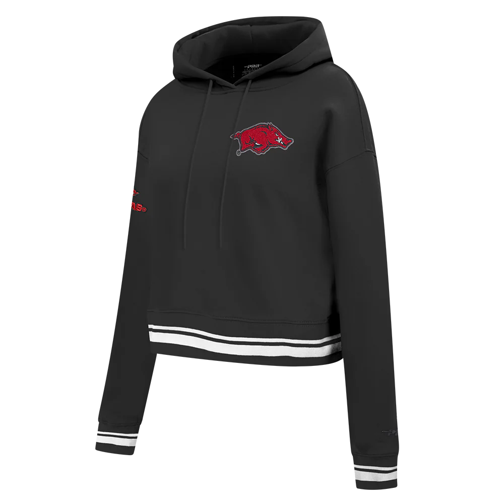 UNIVERSITY OF ARKANSAS FAYETTEVILLE CLASSIC RIB FLEECE CROPPED PULLOVER HOODIE
