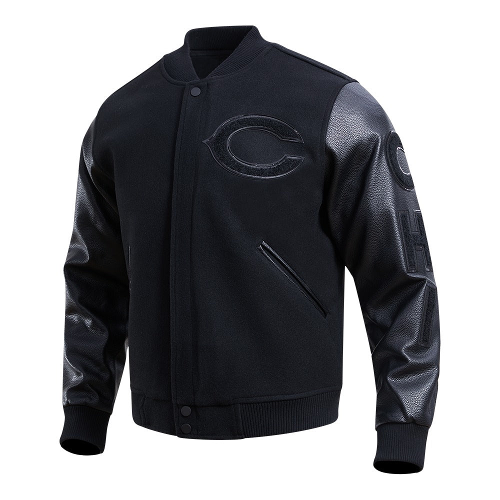 CHICAGO BEARS TRIPLE BLACK WOOL VARSITY JACKET TP