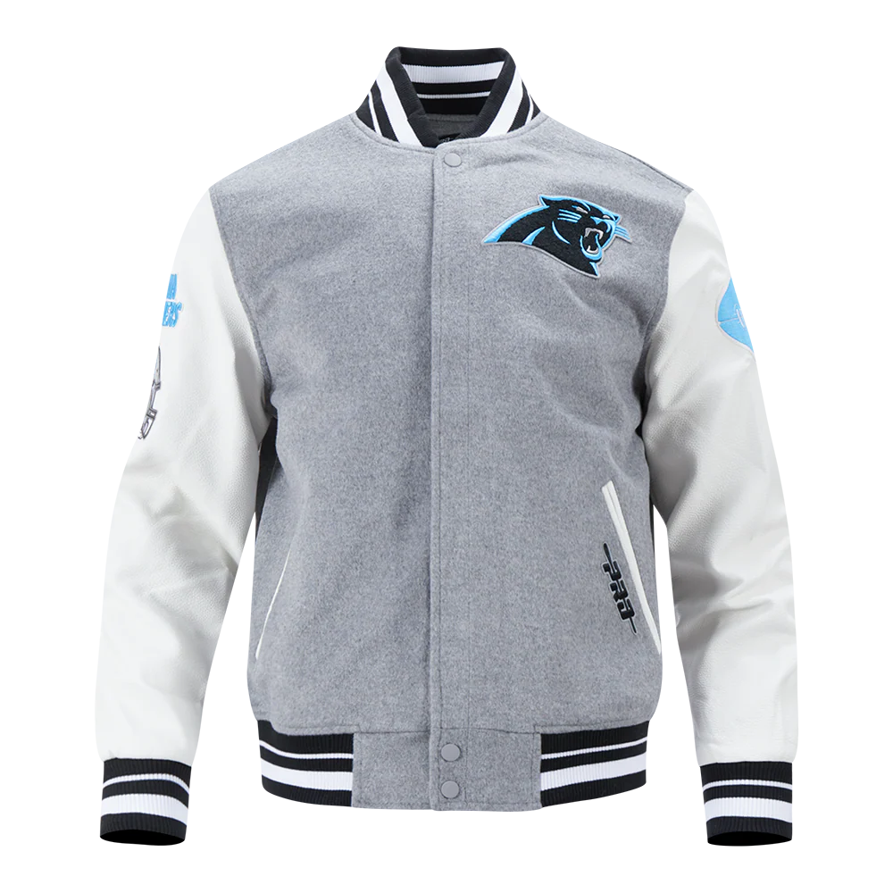 NFL CAROLINA PANTHERS OLD ENGLISH MEN'S RIB WOOL VARSITY JACKET