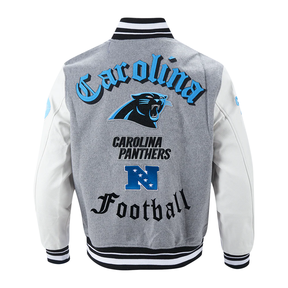 NFL CAROLINA PANTHERS OLD ENGLISH MEN'S RIB WOOL VARSITY JACKET