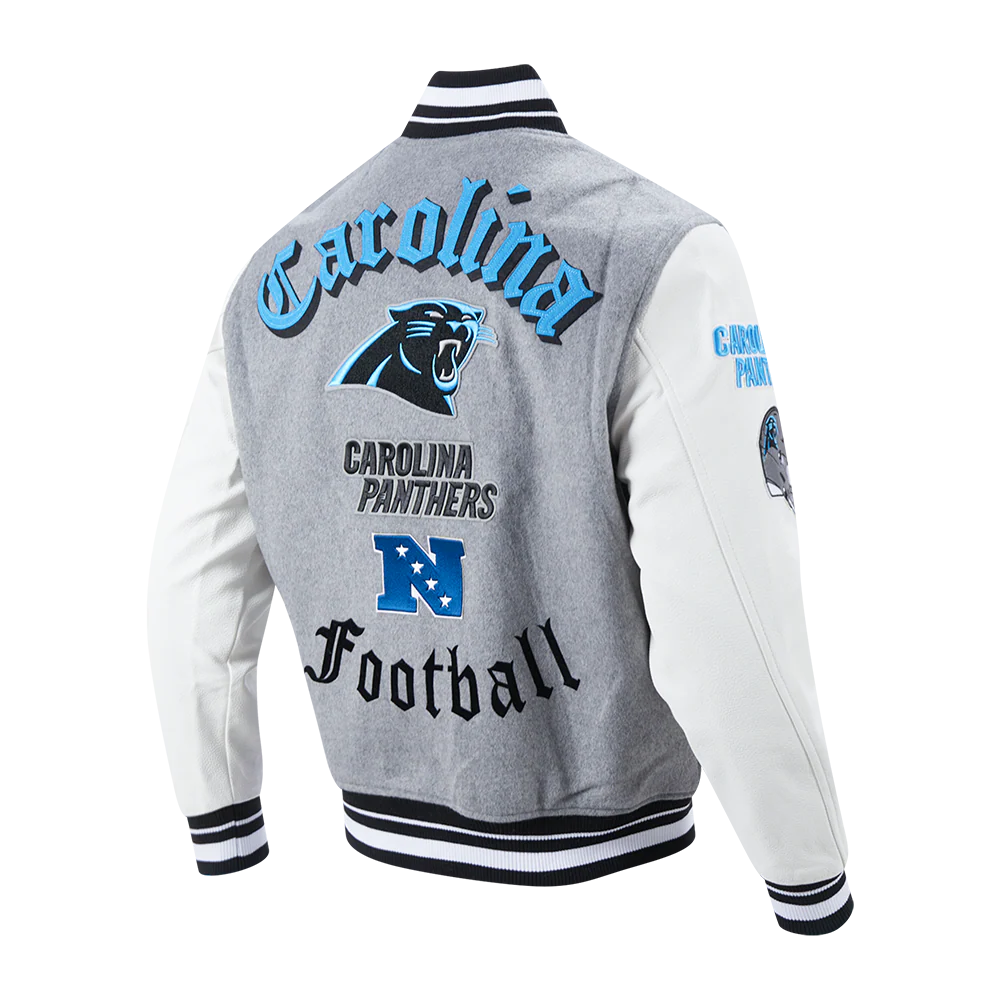 NFL CAROLINA PANTHERS OLD ENGLISH MEN'S RIB WOOL VARSITY JACKET