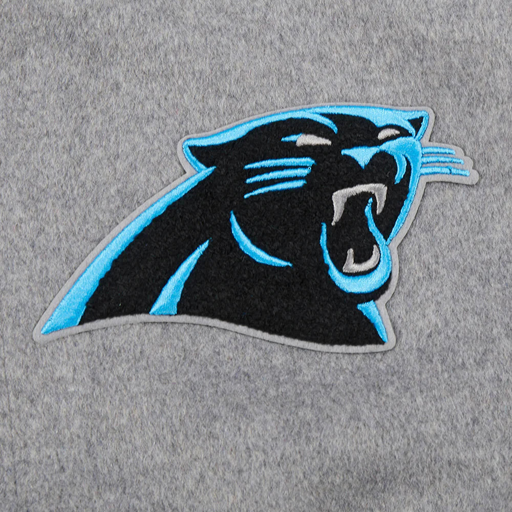 NFL CAROLINA PANTHERS OLD ENGLISH MEN'S RIB WOOL VARSITY JACKET