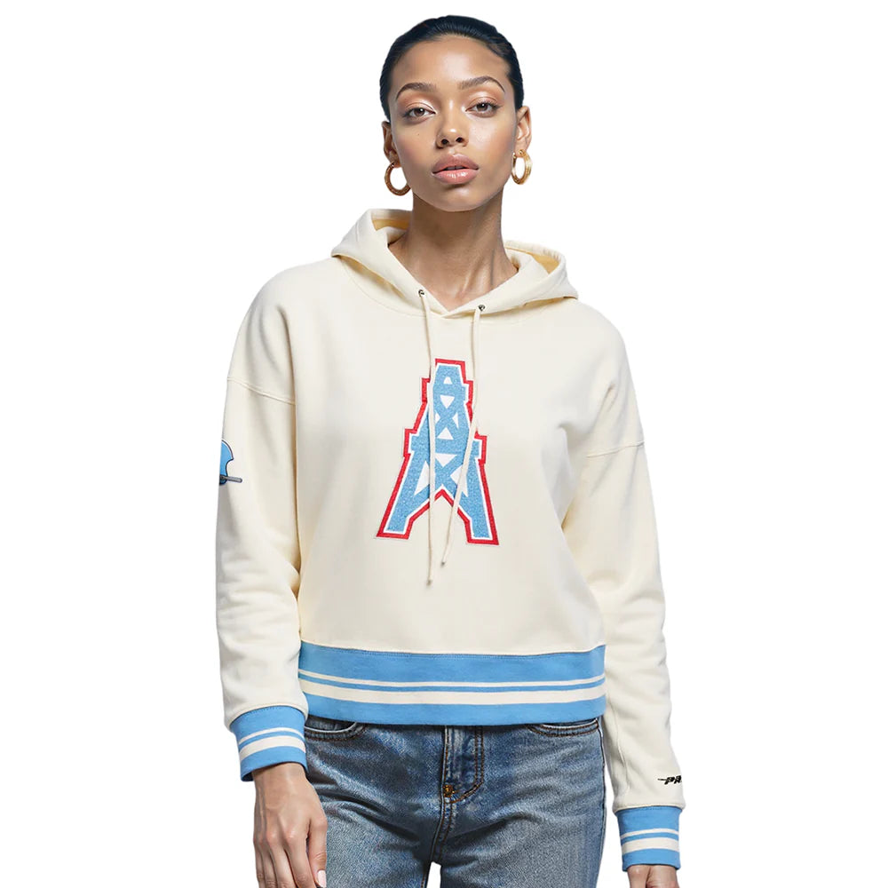 NFL HOUSTON OILERS RETRO CLASSIC WOMEN'S RIB CROPPED PO HOODIE