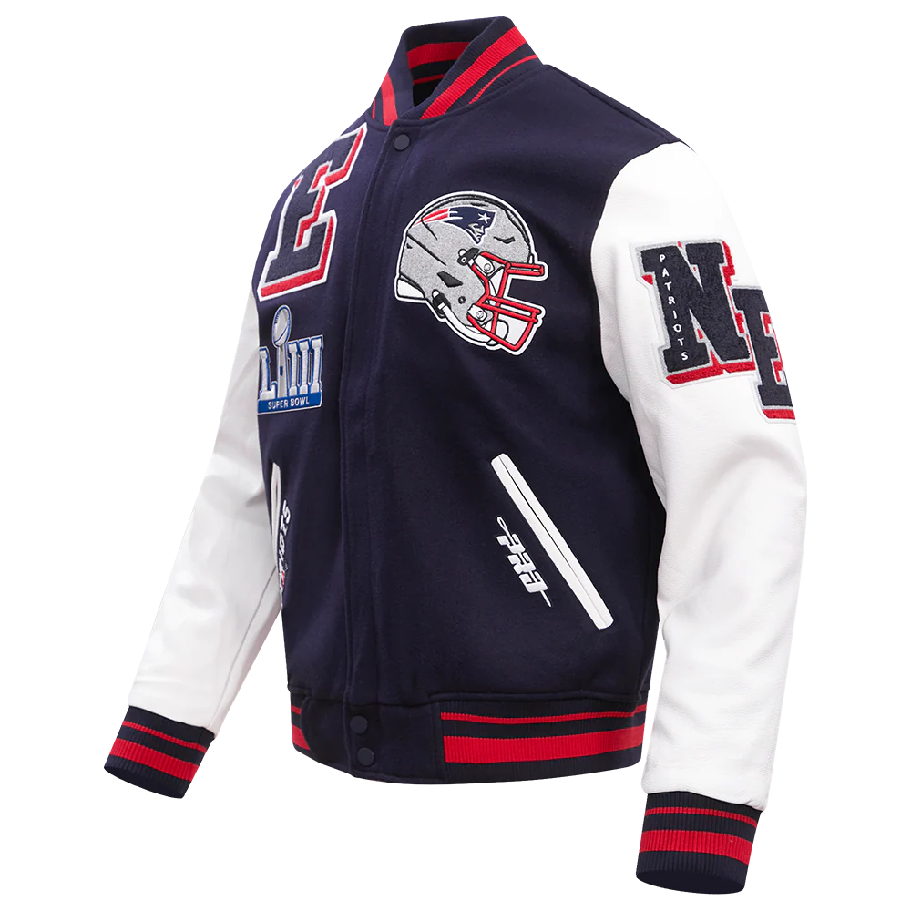 NFL NEW ENGLAND PATRIOTS MASHUP MEN'S RIB WOOL VARSITY JACKET
