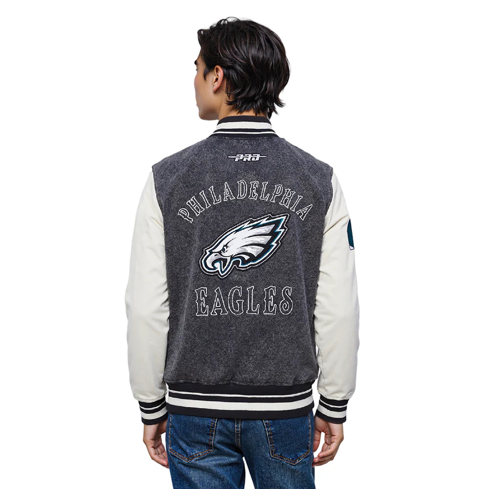NFL PHILADELPHIA EAGLES REBEL ATHLETICS MEN'S DENIM VARSITY JACKET