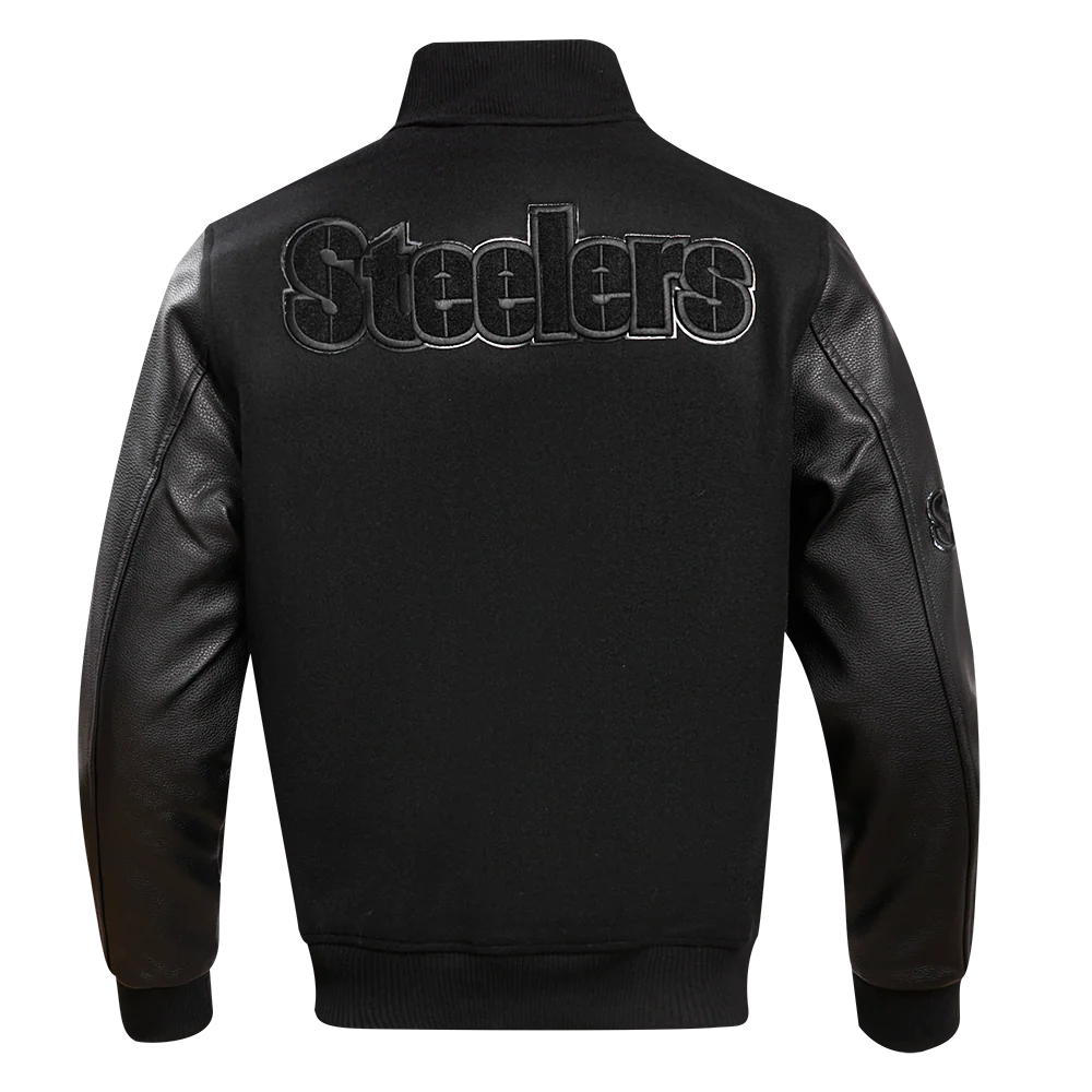 NFL PITTSBURGH STEELERS TRIPLE BLACK MEN'S MEN'S WOOL VARSITY JACKET