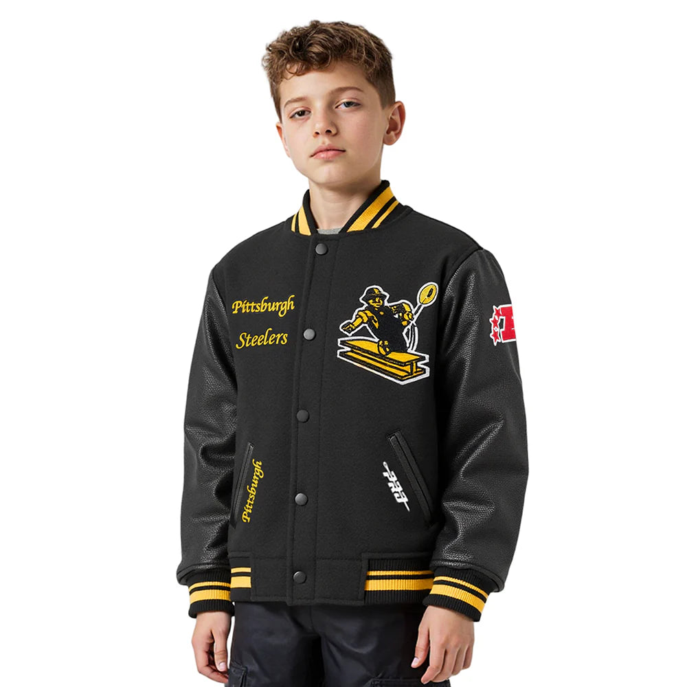 NFL PITTSBURGH STEELERS RETRO CLASSIC BIG BOYS RIB WOOL VARSITY JACKET