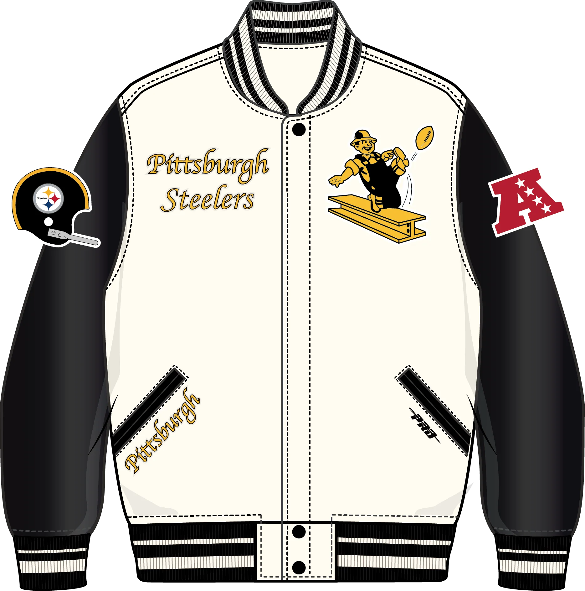 NFL PITTSBURGH STEELERS RETRO CLASSIC BIG BOYS RIB WOOL VARSITY JACKET