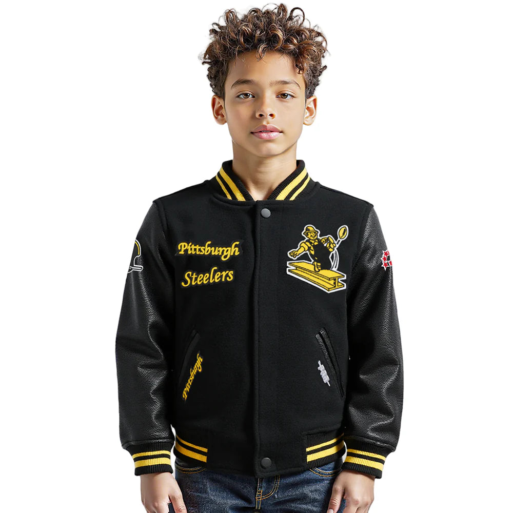 NFL PITTSBURGH STEELERS RETRO CLASSIC LITTLE BOYS RIB WOOL VARSITY JACKET