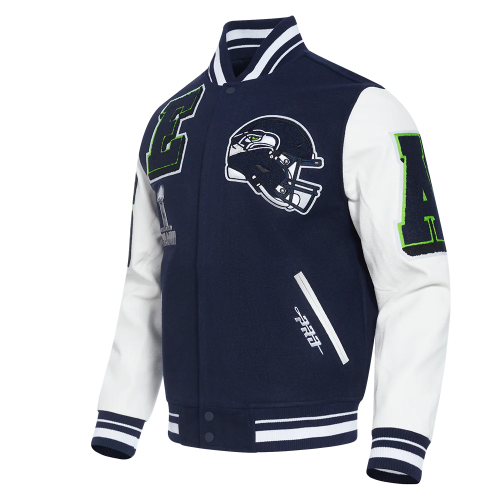 NFL SEATTLE SEAHAWKS MASHUP MEN'S RIB WOOL VARSITY JACKET