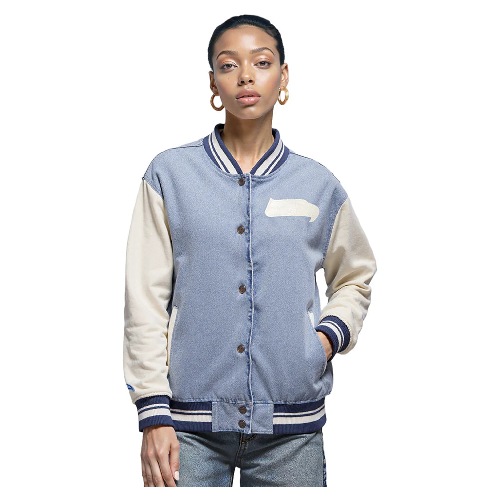 NFL SEATTLE SEAHAWKS VARSITY BLUES WOMEN'S DENIM VARSITY JACKET