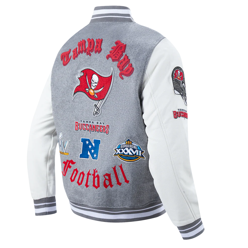 NFL TAMPA BAY BUCCANEERS OLD ENGLISH MEN'S RIB WOOL VARSITY JACKET