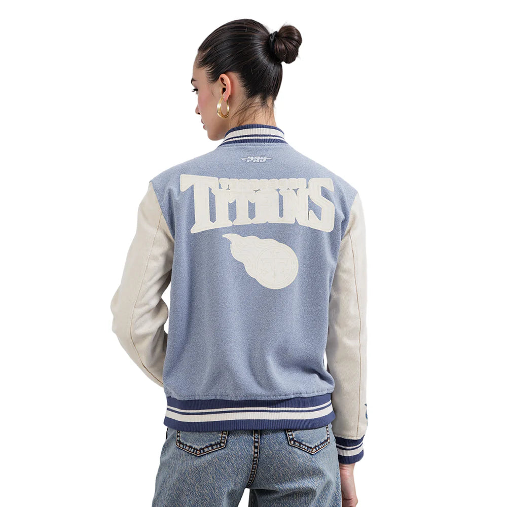 NFL TENNESSEE TITANS VARSITY BLUES WOMEN'S DENIM VARSITY JACKET