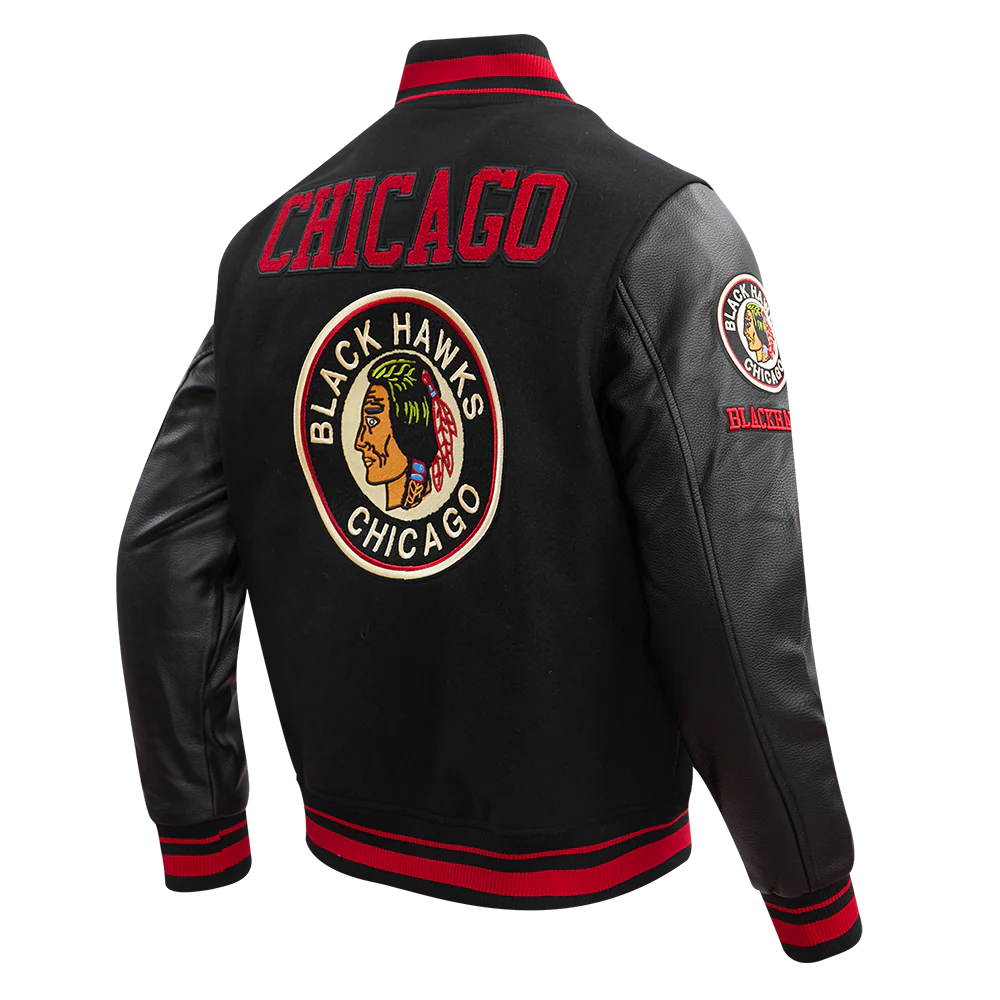 NHL CHICAGO BLACKHAWKS RETRO CLASSIC MEN'S RIB WOOL VARSITY JACKET