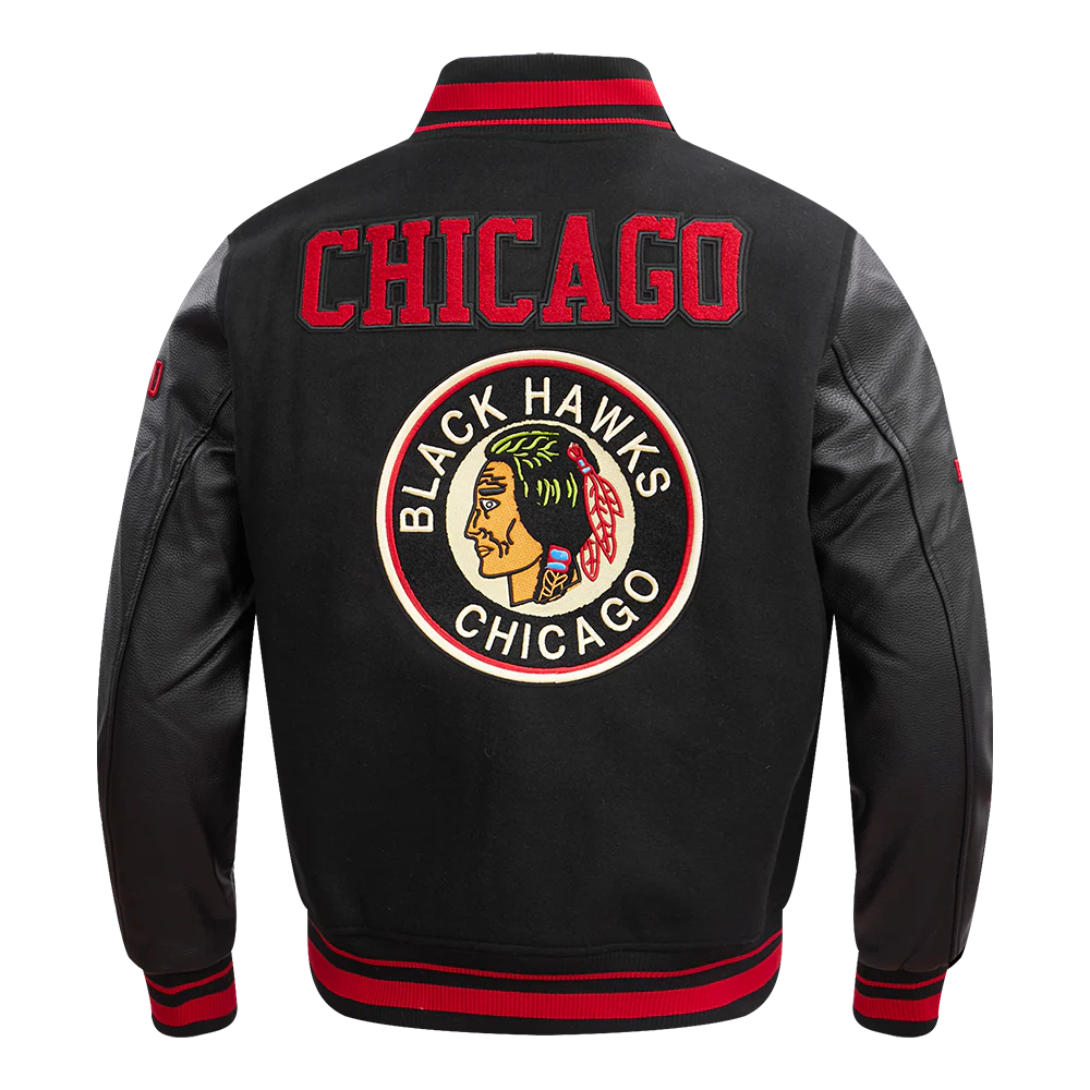 NHL CHICAGO BLACKHAWKS RETRO CLASSIC MEN'S RIB WOOL VARSITY JACKET
