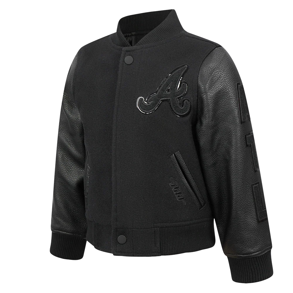 MLB ATLANTA BRAVES TRIPLE BLACK TODDLER BOYS WOOL VARSITY JACKET