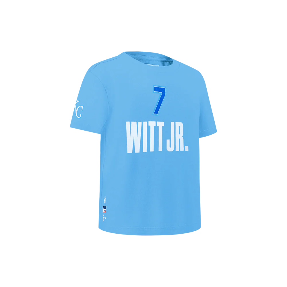 MLB KANSAS CITY ROYALS BOBBY WITT JR. #7 CLASSIC PLAYER NAME AND NUMBER LITTLE BOY SHORT SLEEVE TOP