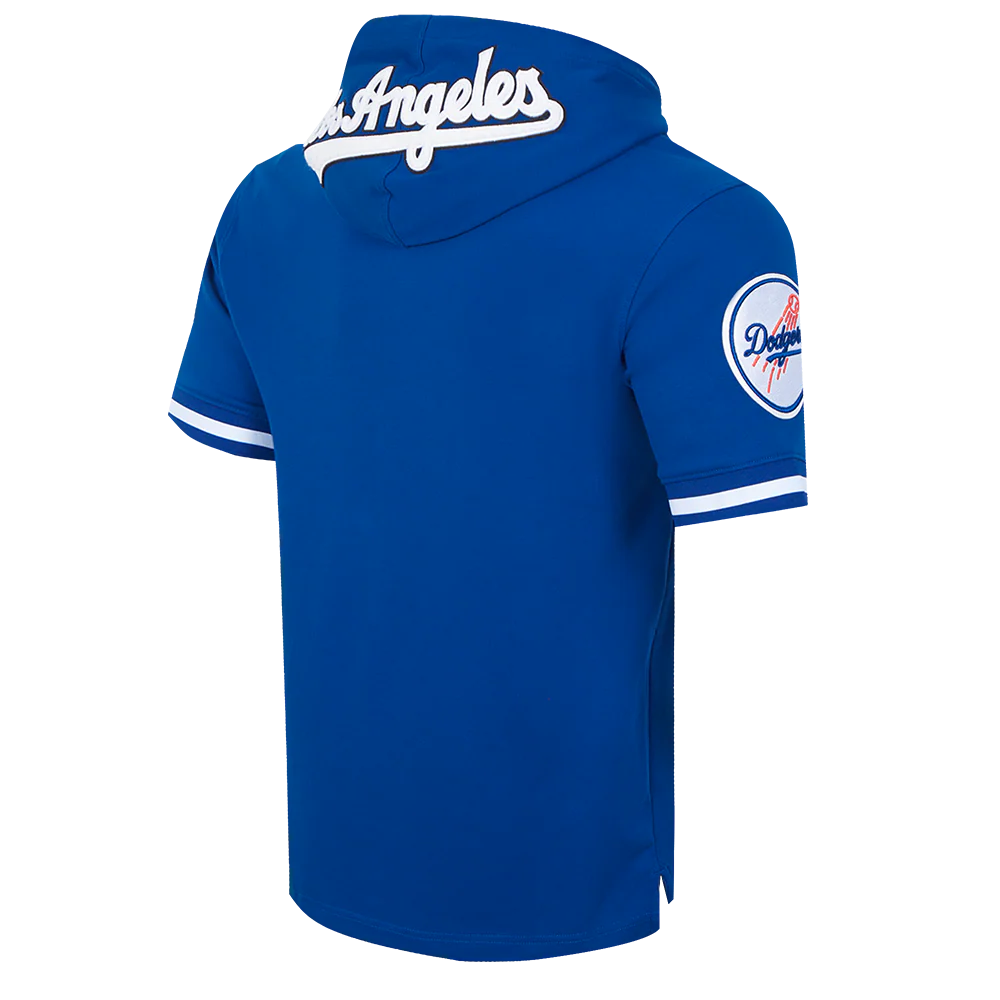 MLB LOS ANGELES DODGERS CLASSIC CHENILLE MEN'S DOUBLE KNIT SHORT SLEEVE PULLOVER HOODIE