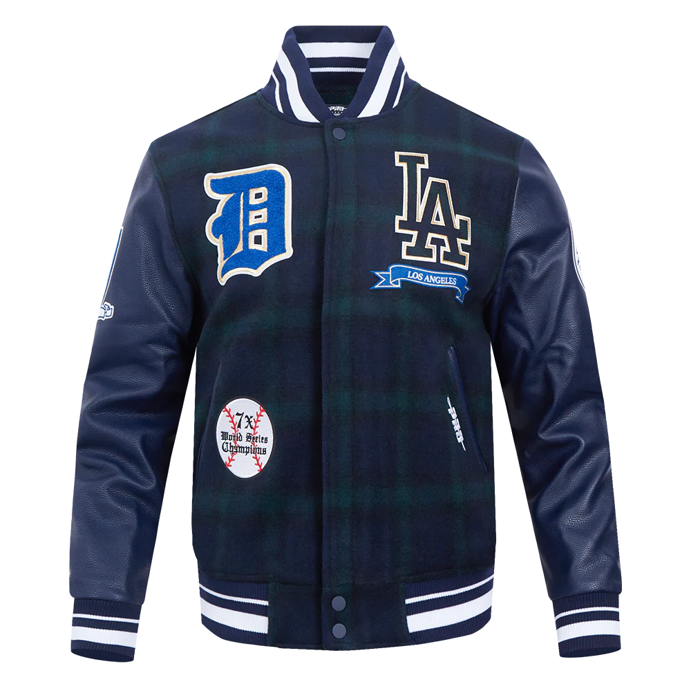 MLB LOS ANGELES DODGERS PRO PREP PLAID MEN'S WOOL VARSITY JACKET