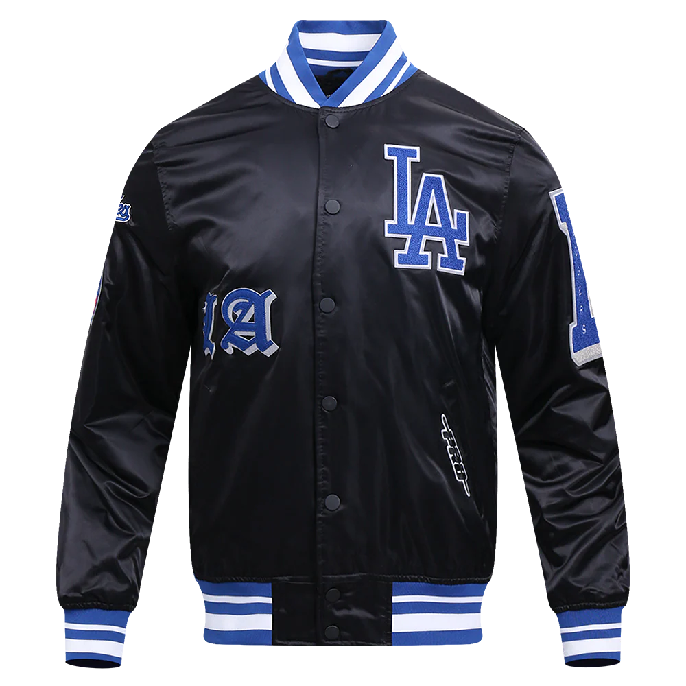 MLB LOS ANGELES DODGERS OLD ENGLISH MEN'S RIB SATIN JACKET