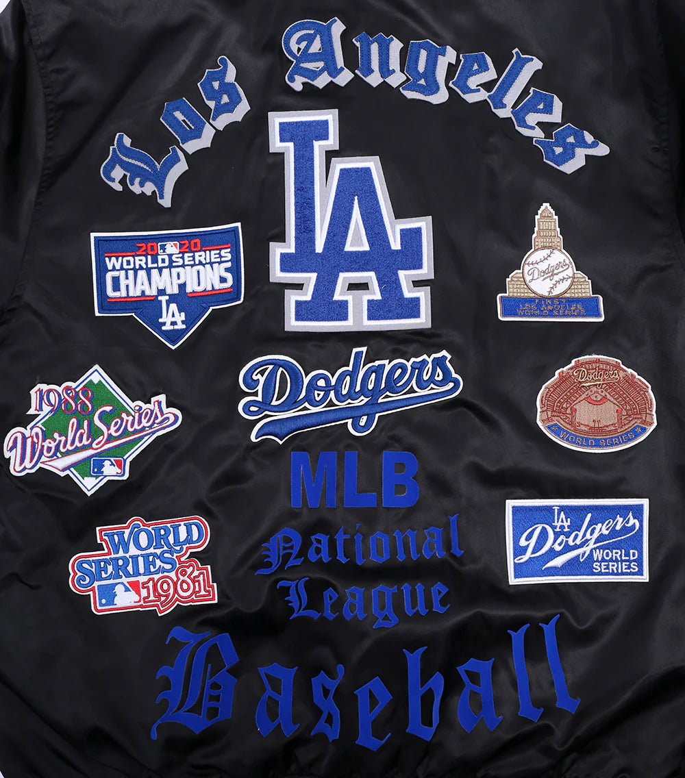 MLB LOS ANGELES DODGERS OLD ENGLISH MEN'S RIB SATIN JACKET