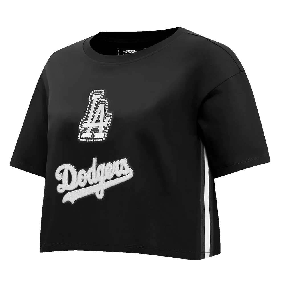 MLB LOS ANGELES DODGERS PEARLS WOMEN'S SINGLE JERSEY BOXY TOP