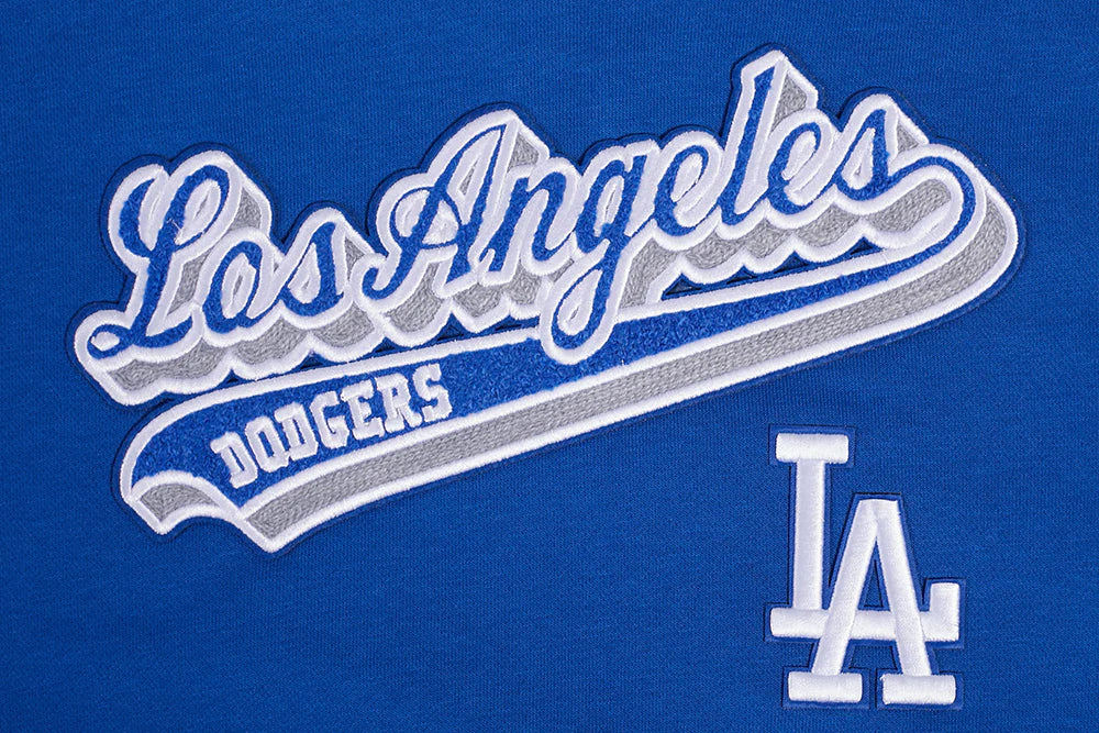 MLB LOS ANGELES DODGERS SCRIPT TAIL WOMEN'S RIB FLEECE CROPPED PULLOVER HOODIE