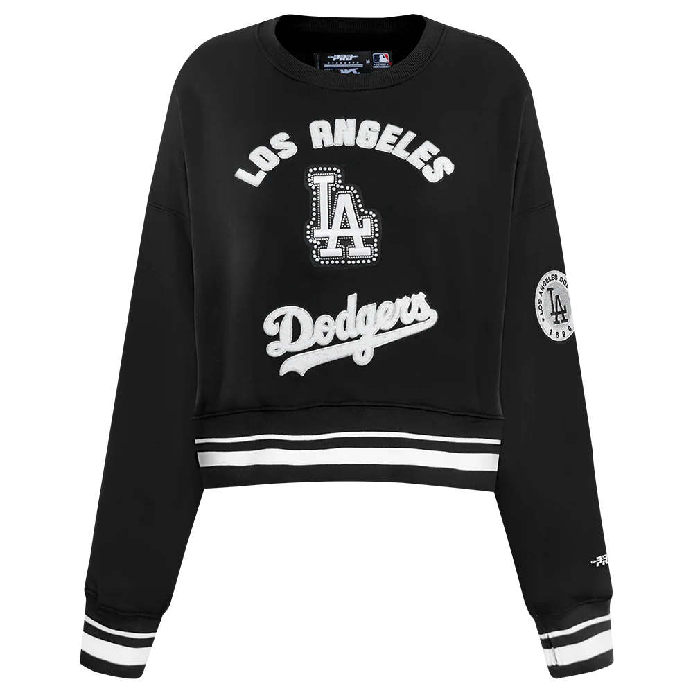 MLB LOS ANGELES DODGERS PEARLS WOMEN'S RIB FLEECE CREWNECK