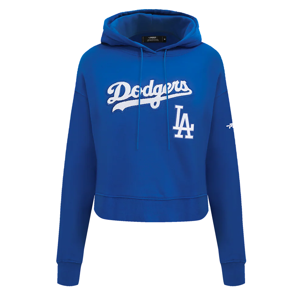 MLB LOS ANGELES DODGERS GAME DAY CLASSICS WOMEN'S DOUBLE KNIT CROPPED PULLOVER HOODIE