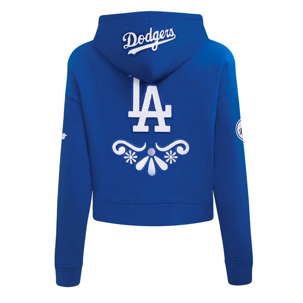 MLB LOS ANGELES DODGERS SUGAR SKULL WOMEN'S FLEECE CROPPED PULLOVER HOODIE