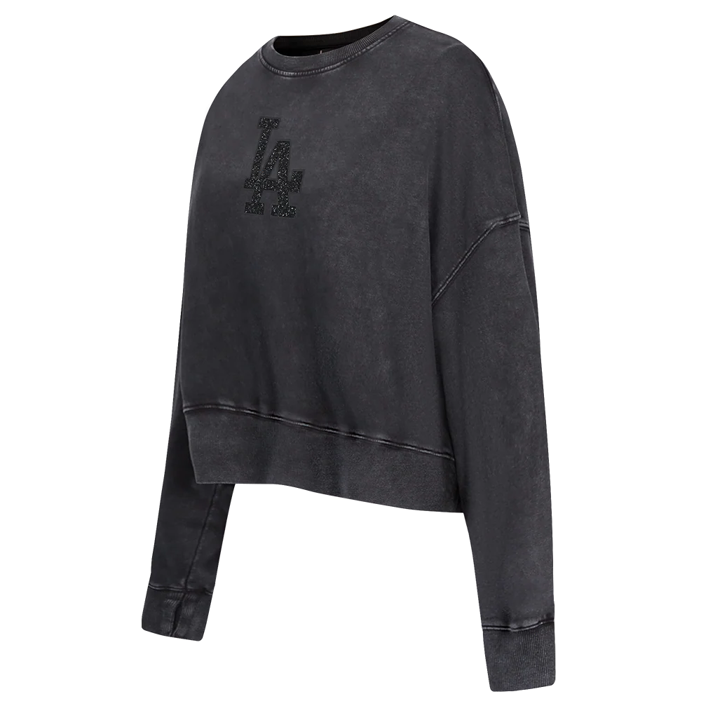 MLB LOS ANGELES DODGERS WASHED CRYSTALLINE WOMEN'S ENZYME WASH FT CREWNECK
