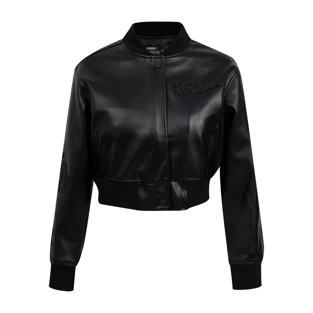 MLB LOS ANGELES DODGERS WASHED CRYSTALLINE WOMEN'S CROPPED LEATHER VAR