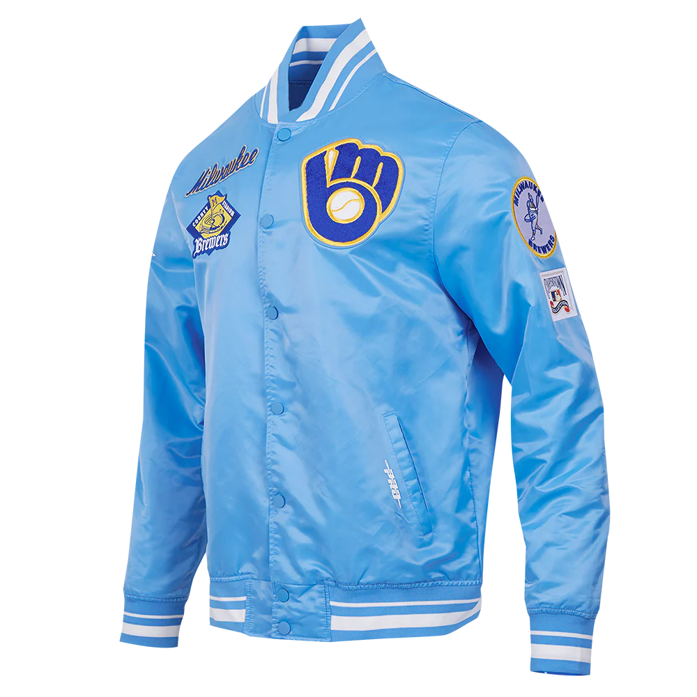 MLB MILWAUKEE BREWERS RETRO CLASSIC MEN'S RIB SATIN JACKET