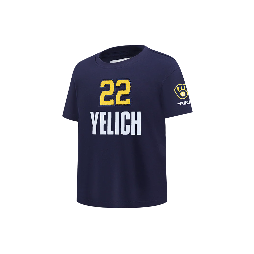 MLB MILWAUKEE BREWERS CHRISTIAN YELICH #22 CLASSIC PLAYER NAME AND NUMBER LITTLE BOY'S TEE