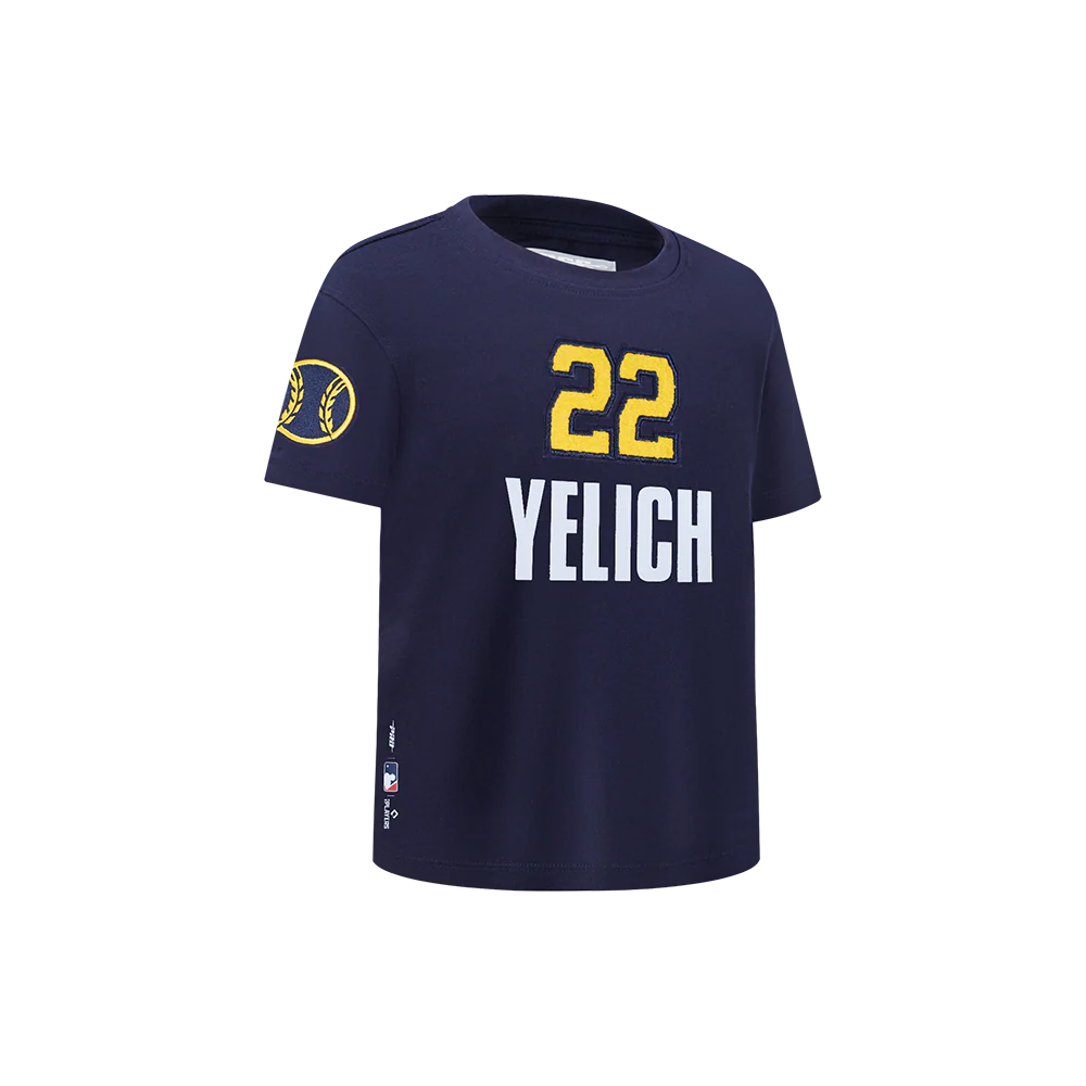 MLB MILWAUKEE BREWERS CHRISTIAN YELICH #22 CLASSIC PLAYER NAME AND NUMBER LITTLE BOY'S TEE