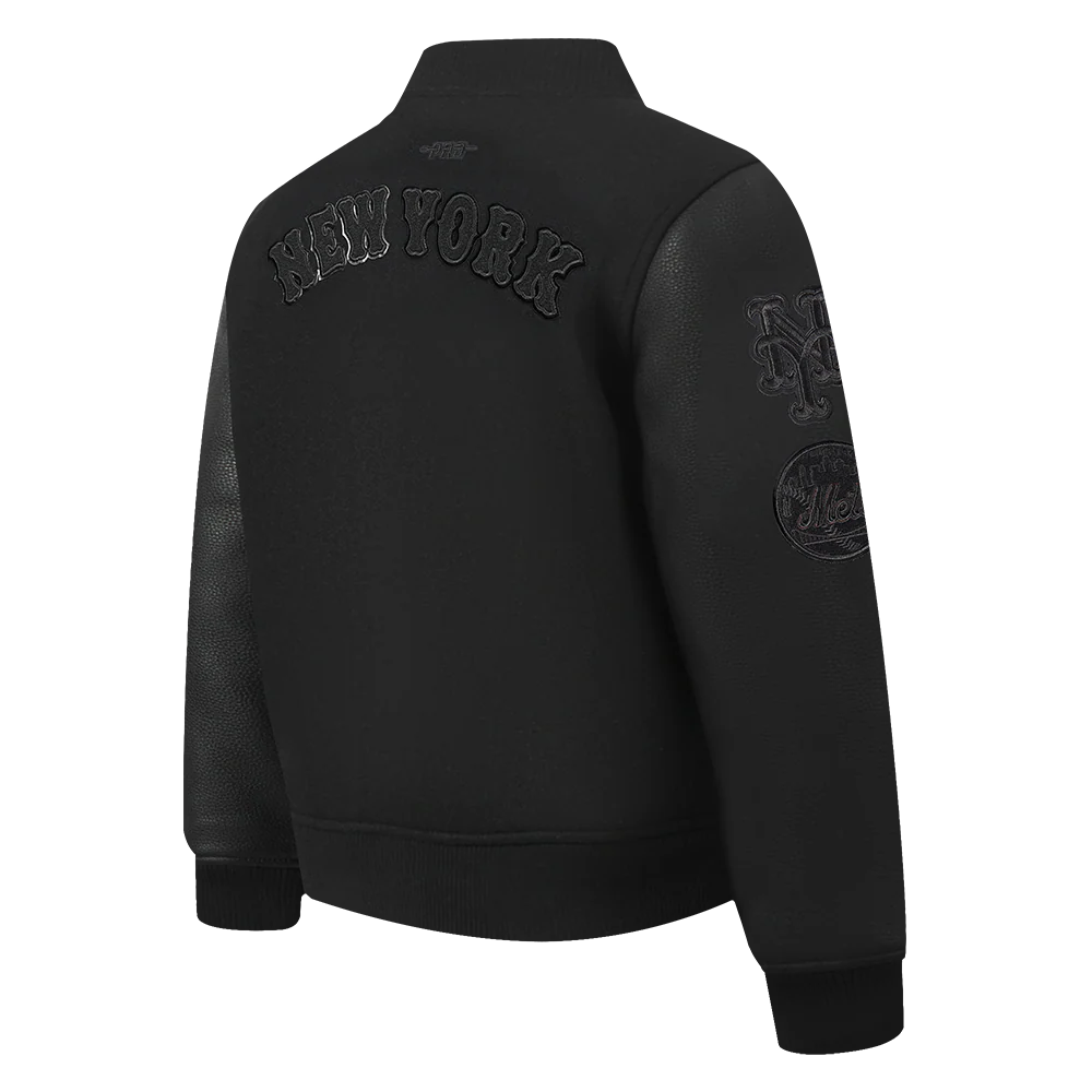 MLB NEW YORK METS TRIPLE BLACK BIG BOYS WOOL VARSITY JACKET