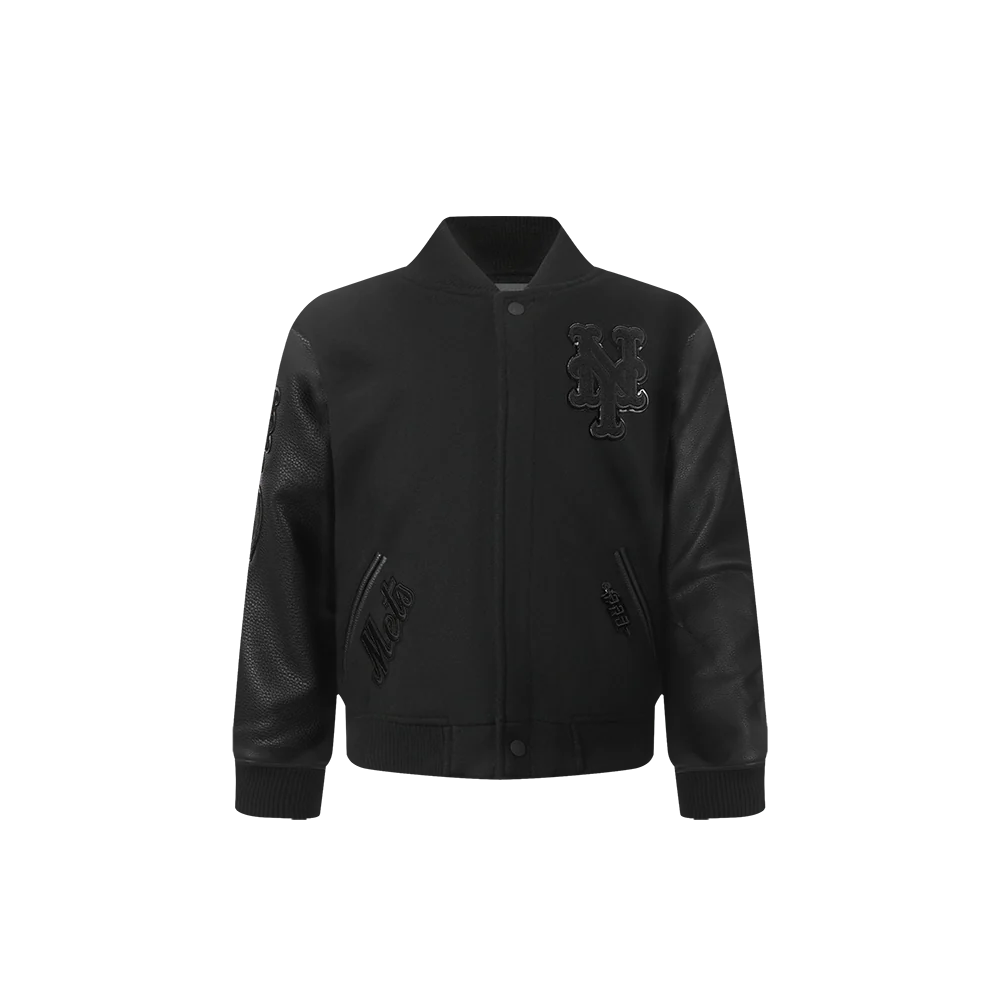 MLB NEW YORK METS TRIPLE BLACK TODDLER BOYS WOOL VARSITY JACKET